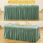 Wish Care Sage Green Polyester Table Clothes for 4 Foot Rectangle Tables, Wrinkle Free Fitted Table Cover with Pleated Ruffle Table Skirt for Birthday Party Wedding Trade Show Event Display - Image 4