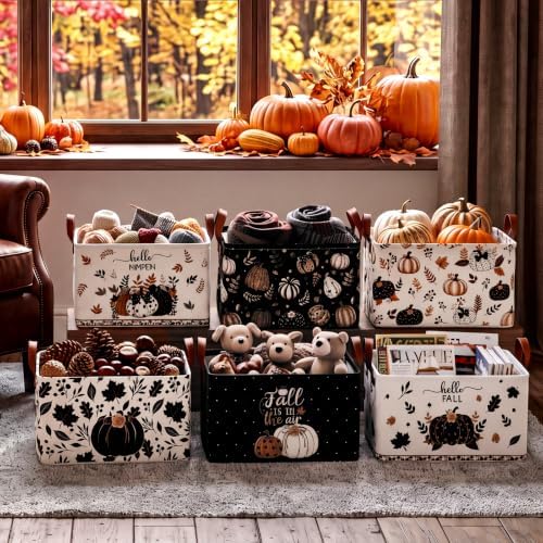 CHENGU 6 Pack Fall Storage Bins Collapsible Retro Autumn Pumpkin Baskets - Image 5