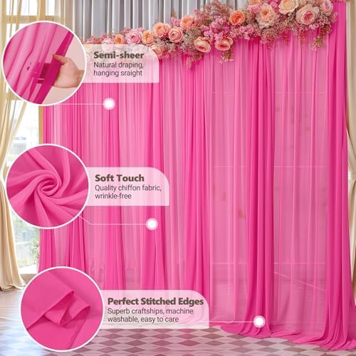 40ft x 10ft Hot Pink Backdrop Curtains, Wrinkle-Free Sheer Chiffon Fabric Photo Backdrop Drapes for Wedding Arch Party Ceremony Stage Photography Decorations - Image 6