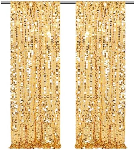 Big Payette Gold Sequin Backdrop Curtain 2 Panels 2ftx8ft Glitter Sparkly Party Background Drapes for Wedding Birthday Baby Shower Event Decoration by SoarDream