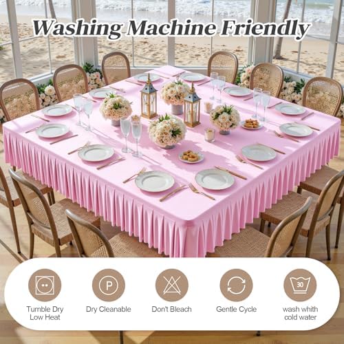 Wish Care Pink Spandex Tablecloths for 54x54 Inch Square Tables, Stretch Fitted Table Clothes with Pleated Ruffle Skirt for 54” Table, Wrinkle Free and Elastic, for Party Kitchen Home Dining - Image 5