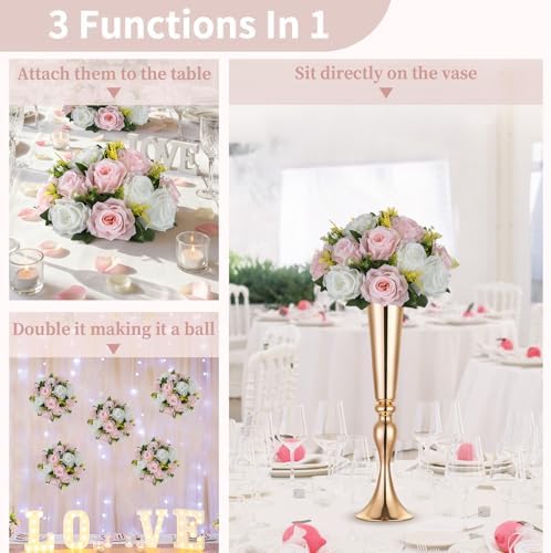 NUPTIO Flower Ball Centerpieces for Tables: Pink & White Artificial Rose - Image 5