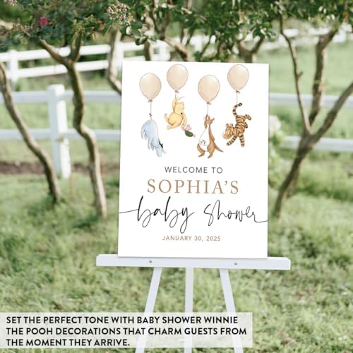 Andaz Press Personalized Classic Bear Baby Shower Decorations and Friends Holding Balloons, Custom Baby Shower Welcome Sign Decor, Vintage Classic Bear Decorations, 16 x 20 Inches - Image 6