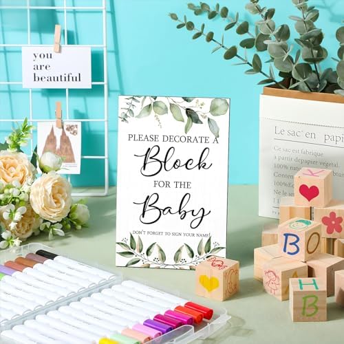 Tatuo 75 Pcs Baby Shower Party Block Games Sign to Decorate,Greenery - Image 4