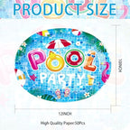 50Pcs Summer Pool Oval Paper Plates 10" x 12"Large Heavy Duty Beach Ball Disposable Party Plates Pool Dessert Dinner Platters for Kids Baby Shower Birthday Hawaii Schools Out for Summer Decorations - Image 2