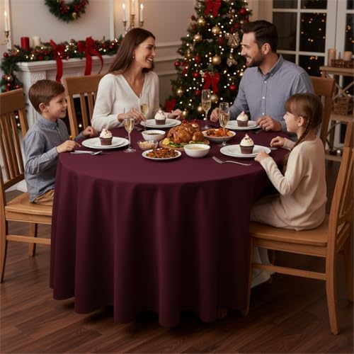 Fitable 6 Pack Burgundy Tablecloths 108 Inch Round for 36"-84" Tables - Image 2