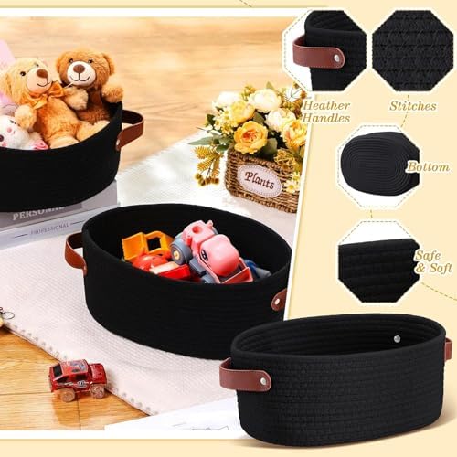 Empty Gift Basket Kit, 2-Pack Woven Storage Bin with Leather Handles Clear Cello Bags Pull Bows for Wrapping Presents Baby Shower Holiday - Image 7