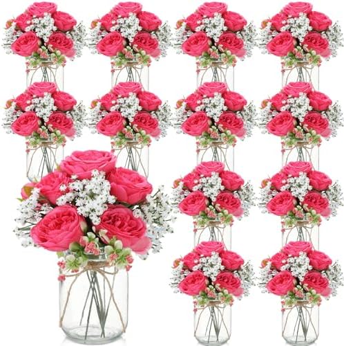 Zeyune 12 Sets Mason Jar Flowers Centerpiece Table Decorations,Hot Pink by Zeyune