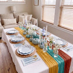 6 Pcs Terracotta and Teal Green Cheesecloth Table Runner 118" - Image 4