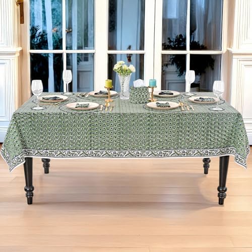 Ridhi Basil Green Block Print Cotton Rectangle Table Cloth, 52x70 inch - Image 7