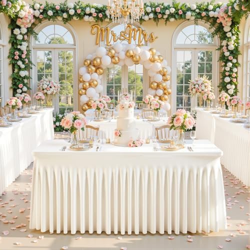 2 Pack Ivory Spandex Tablecloths for Rectangle Tables 6 Foot Ivory Stretch Table Cloth Rectangle 6ft Elastic Fitted Table Cover with Skirt for Wedding Birthday Party Banquet Baby Shower Buffet Event - Image 4