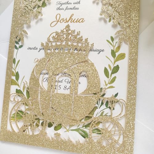20PCS Princess Carriage quinceanera invitations,15 year,sweet 16 invitations,1 birthday invitations,laser cut invitations for birthday and more (light rose gold) - Image 5