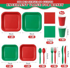 Vyntra 350 Pcs Red & Green Square Paper Plates and Napkins Set, Serves 50 - Image 2