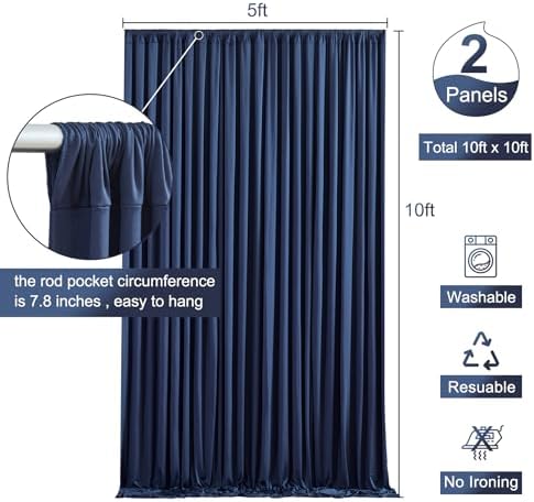 10ft x 10ft Navy Blue Backdrop Curtain for Parties Wedding Wrinkle Free Backdrop Drapes Panels for Baby Shower Gender Reveal Birthday Photo Photography Polyester Fabric Background Decoration - Image 5