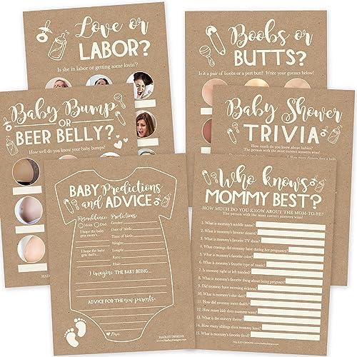 Baby Shower Games Card for 25 Guests Fun Babyshower Game for Girls & Boys by HadleyDesigns