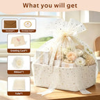Large Woven Basket for Gifts Empty, Storage Basket 15" x 11" x 6.5" with Glitter Tulle, Ribbon and Card Paper, One-Handle Design, DIY Time for Holiday Gifts, Baby & Pet Toys, Graduation - White - Image 3