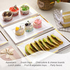 Uiifan 30 Pcs Disposable Plastic Serving Tray, White Gold Rim, 8 x 13 Inch - Image 7