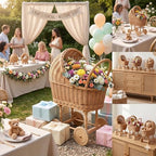 Vintage Wicker Baby Carriage Decor，Woven Rattan Stroller Flower Basket Cart for Wedding Centerpieces, Baby Shower Party Supplies & Nursery Floral Arrangement Props Floral Rustic Home Decor - Image 3