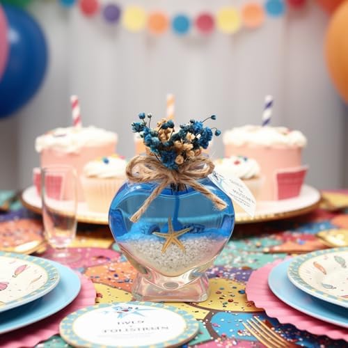 Wedding Favor Guest Bulk, Set of Heart Glass Candle Party with Custom Sticker for Guest in Bridal Party Favors, Baby Shower Gifts, Gel Candle Wedding Favors (Blue Gel White Sand, Set of 150) - Image 2