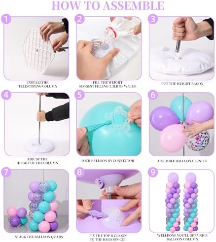 Pink Purple Balloon Column Stand Kit 2 Sets, Mermaid Balloons Tower - Image 5