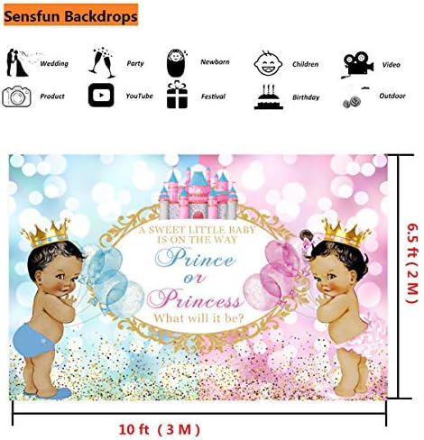 Sensfun Royal Prince or Princess Gender Reveal Backdrop Blue Pink Castle Bokeh Photography Background He or She Unisex Baby Shower Reveal Party Decoration Boy or Girl Photo Booth Banner Props 10x6.5ft - Image 5
