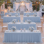 familus Dusty Blue Table Cloths 6 Foot Rectangle 2 Pack Stretch Ruffle Tulle Tablecloth Spandex Fitted Table Cover for 6 Foot Tulle Table Skirts for Party Wedding Table Cloths, Banquets - Image 7