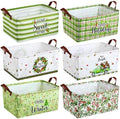 CHENGU 6 Pack Christmas Storage Basket Collapsible Christmas Tree Basket for Gift Green Truck Holiday Decor Large Flower Wreath Bin Foldable Hello Winter Dotted Box with Handle for Bedroom Office Home by CHENGU