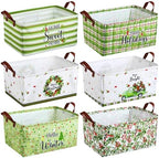 CHENGU 6 Pack Christmas Storage Basket Collapsible Christmas Tree Basket for Gift Green Truck Holiday Decor Large Flower Wreath Bin Foldable Hello Winter Dotted Box with Handle for Bedroom Office Home by CHENGU