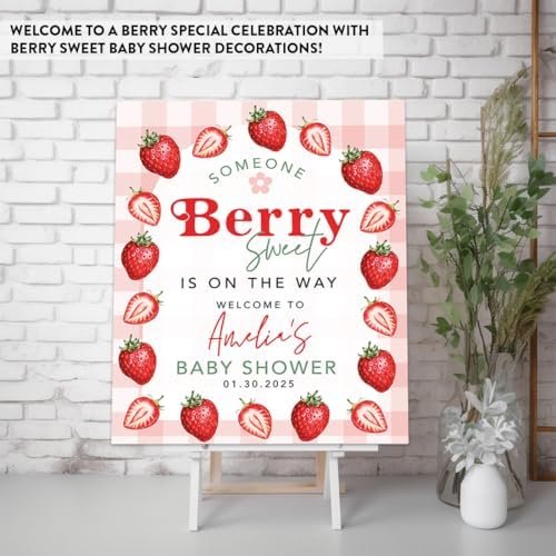 Andaz Press Personalized Someone Berry Sweet Baby Shower Decorations, Berry Baby Shower Welcome Sign, Strawberry Shortcake Girl, Strawberry Decorations For Party, 16x20 Inches - Image 3