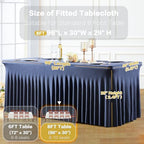 gogoparti 4 Pack Spandex Navy Blue Fitted Table Cloth for 8ft Rectangle Tables Navy Blue Stretch Tablecloth Banquet Table Covers Skirt Wrinkle Free Tablecloths for Parties Wedding - Image 7