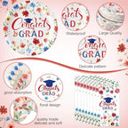 400 Pcs 2026 Red White Blue Graduation Decoration for 50, Red Blue Floral Graduation Paper Plates Napkins Cups Cutlery Flower Grad Tableware for Class of 2026 Congrats Grad Party Supply - Image 2