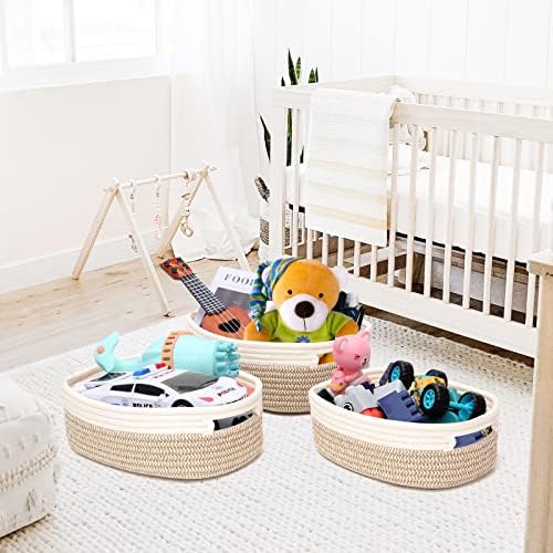 7 Piece Cotton Rope Woven Basket Set - Small Basket for Baby Nursery, Pets, Montessori, Dog & Cat Toy Boxes, Bathroom Organization Bins (White/Brown) - Image 7
