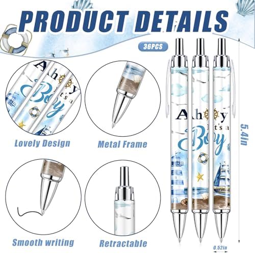145 Pieces Ahoy It’s a Boy Baby Shower Favors for Guest Nautical Ballpoint Pens and Keychains Gifts Bulk Retractable Baby Shower Pens Gender Reveal Greeting Cards Souvenirs Prizes - Image 2