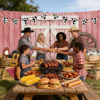 Pink Western Cowgirl Backdrop Size 10x8 Ft Rustic Wooden House Barn Design Party Banner Durable Polyester Photo Booth Background for Cowgirl Birthday & Farm Party Decorations Supplies - Image 3