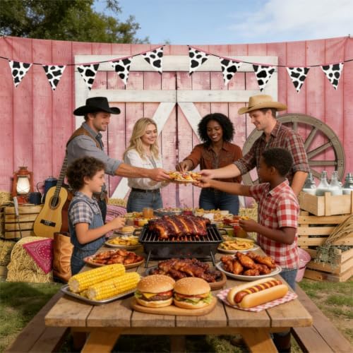 Pink Western Cowgirl Backdrop Size 10x8 Ft Rustic Wooden House Barn Design Party Banner Durable Polyester Photo Booth Background for Cowgirl Birthday & Farm Party Decorations Supplies - Image 3