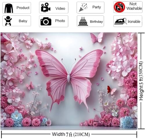 10X6.5ft Pink Butterfly Flower Backdrop for Photography Floral Wonderland Photo Background Baby Shower Birthday Bridal Shower Party Decors Newborn Girls Princess Portrait Photobooth Props - Image 5