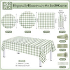 Funnymoom 452 Pcs Sage Green Gingham Party Supplies for 50 Guests - Image 3