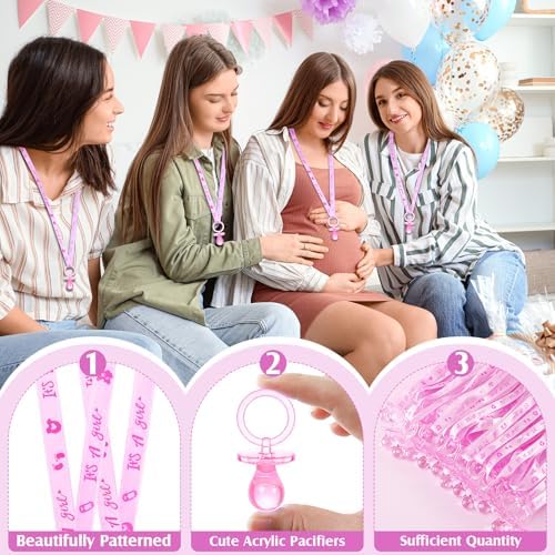 100 Pieces Baby Shower Pacifiers Necklace, Cute Acrylic Pacifier Necklaces for Chupones para Baby Shower Games Charm, Party Favors, Decorations DIY, Gender Reveal Table Scatter(Pink) - Image 3