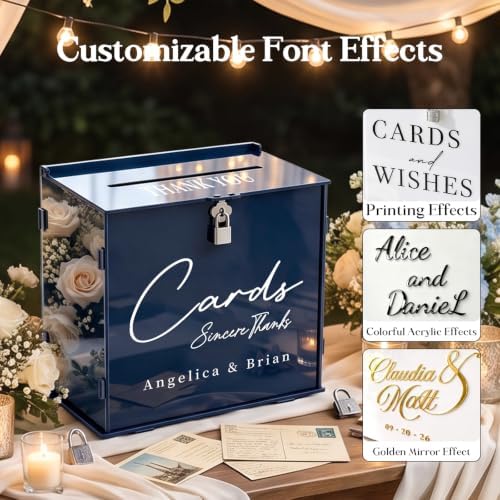 OASF&QPPTY Custom Wedding Card Box with Lock, Elegant Personalized Wedding Card Box for Reception, Graduation, Baby Shower - Secure PVC Money Box for Cards and Well Wishes, Elegant Party Table Decor - Image 4