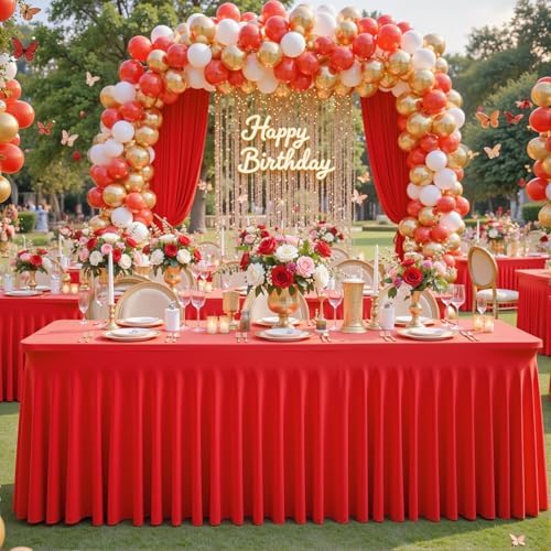 4 Pack Red Table Cloth for 8 Foot Rectangle Tables Spandex Fitted Tablecloth 8ft Stretch Table Covers Skirt Red Banquet Tablecloths Wrinkle Free Tablecloth for Party Wedding Birthday Event - Image 2