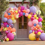 Hot Pink Purple Balloon Arch Double Stuffed Balloons with Artificial Flowers Eucalyptus Leaves Pastel Yellow Peach Magenta Latex Garland for Wildflower Birthday Wedding Floral Tropical Party Decor - Image 7