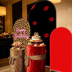 FYSUIMU 3 Pcs Leopard Print Happy Birthday Arch Backdrop Covers Red Black Cheetah Print Lips Stretchy Spandex Arch Stand Fabric Cover for Birthday Party Decor Photo Background (4ft/5ft/6ft) - Image 5