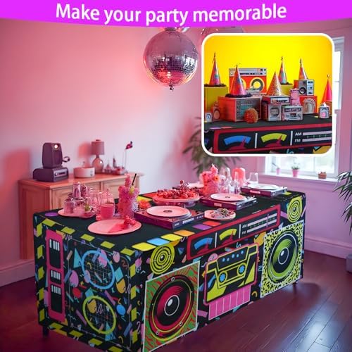 8FT 80s 90s Theme Party Tablecloth, 80s 90s Decorations for Back to 80s 90s Hip Hop Birthday Party - Image 6