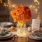 4 Sets Mason Jar Centerpiece with LED Lights and Orange Hydrangea Fake Flowers Vase for Wedding Thanksgiving Party Coffee Table Decor - Image 4
