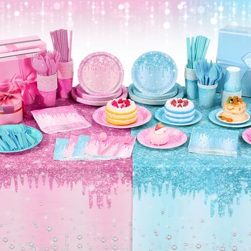 Potchen 452 Pcs Gender Reveal Plates Napkins Party Supply, Pink Blue - Image 6