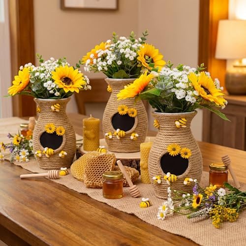 Yungyan Honeybee Vase Decor Bee Hive Vase Wrap with Jute Rope, 2 Pcs - Image 4