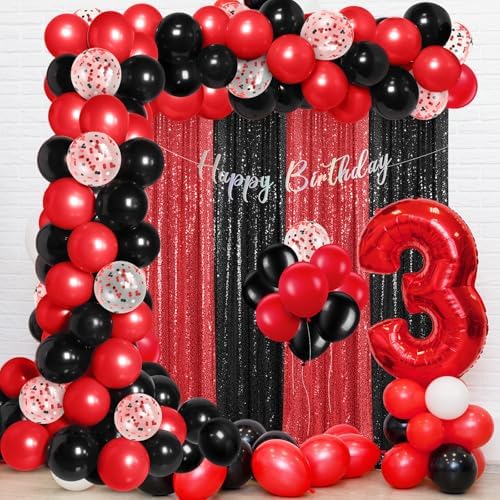 SmoothNovelty 137 Pcs 2026 Graduation Decoration Red Black Party Backdrop Kits - 4 Sequin Backdrop Curtain 133 Balloon Garland Kit Photo Prop Background for Prom Send Off Wedding Anniversary - Image 6
