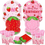Kochorie 400 Pieces Strawberry Disposable Tableware Sets, Summer Fruit Party Supplies with Strawberry Birthday Party Plates Cups Napkins Cutlery Serves 50 for Berry First Birthday Decorations by Kochorie