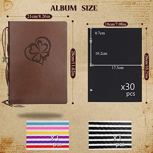 AIOR Leather Scrap Book Photo Album, Refillable Scrapbooking Album Vintage Memory Book Black Pages, Anniversary Birthday Christmas Gift for Women Mom Girl, Clover - Image 2