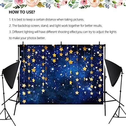 10x6ft Twinkle Twinkle Little Star Backdrops Navy Blue Galaxy Starry Night Gold Stars Photography Background for Adults Newborn Kids Birthday Baby Shower Party Decorations - Image 3